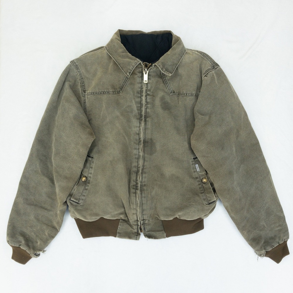 Distressed Carhartt Santa Fe Jacket Mens XL Brown Canvas Quilt Lined Bomber VTG